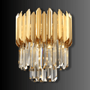 Luxury gold and crystal wall light with vertical faceted crystal drops and polished architectural metal frame
