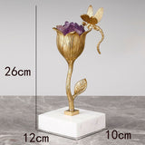 HDLS.Lighting LTD accessories 26cm Modern Golden Blooming Flower With Purple Natural Crystal.
