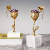 HDLS.Lighting LTD accessories Modern Golden Blooming Flower With Purple Natural Crystal.
