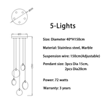 HDLS.Lighting LTD Chandelier 5 lights / NOT dimmable / warm light 3000k LEXUS, Marble Stone, led chandelier.