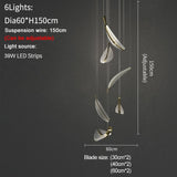 HDLS Lighting Ltd Chandelier Dia60cm 6 lights / Dimmable warm light PIOMBO, Modern Creative Leaf LED Chandelier. CODE:CHN#85LLA5